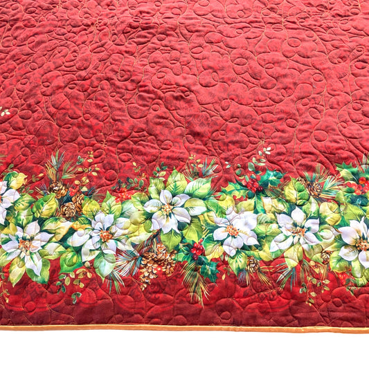 Luxury Statement Table Runner (60" x 41"): Reversible Poinsettia, Longarm Quilted