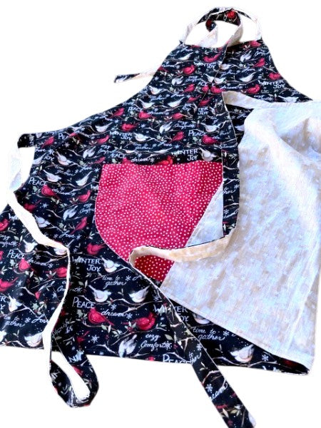 Apron Handmade Reversible Holiday Prints 100% Quilting Cotton, Dual-Sided Festive