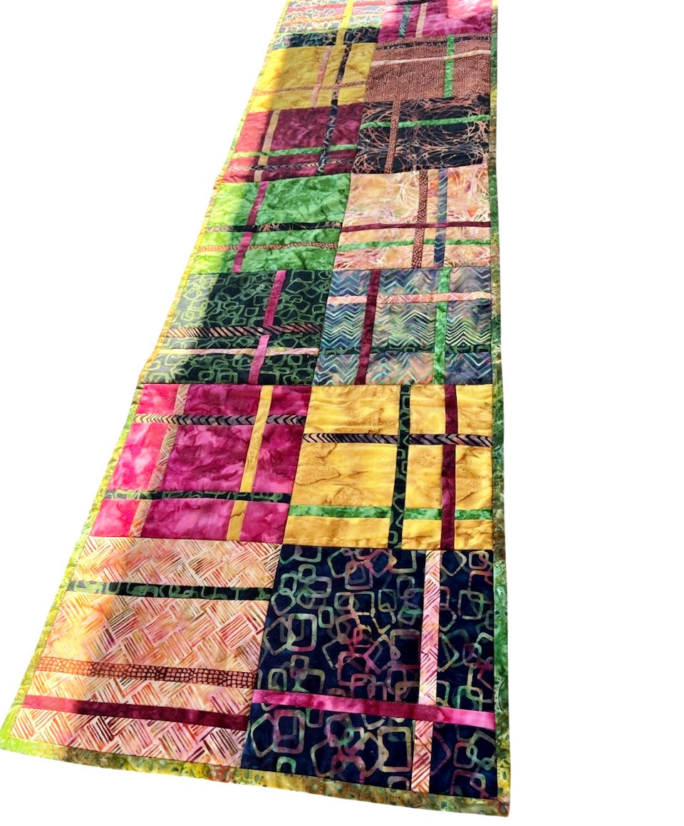 Quilted Batik Table Runner (16" x 62"): Vibrant Patchwork Statement Piece