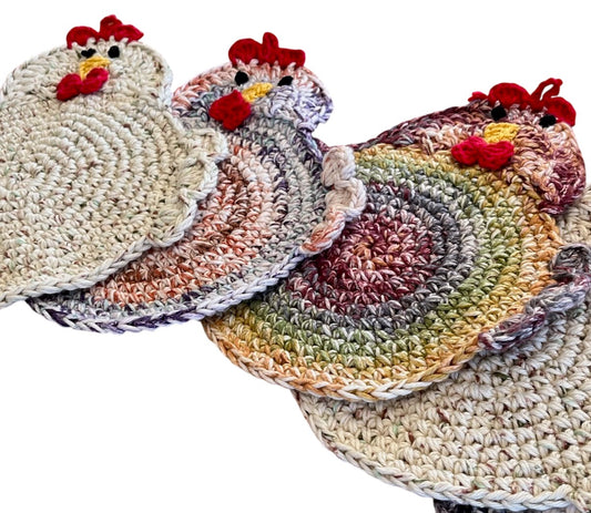 Chicken Trivet / Hot Pad: Hand-Crocheted 100% Cotton, Unique Farmhouse Kitchen Decor