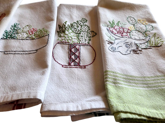 Dish Towels: Hand-Embroidered 100% Cotton Southwest, Holiday & Seasonal Designs