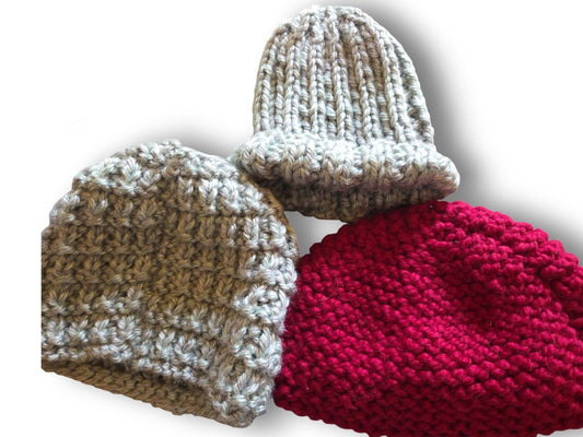 Knit Winter Hat: Hand-Knitted Acrylic Beanie / Toque; Classic Ribbed & Textured