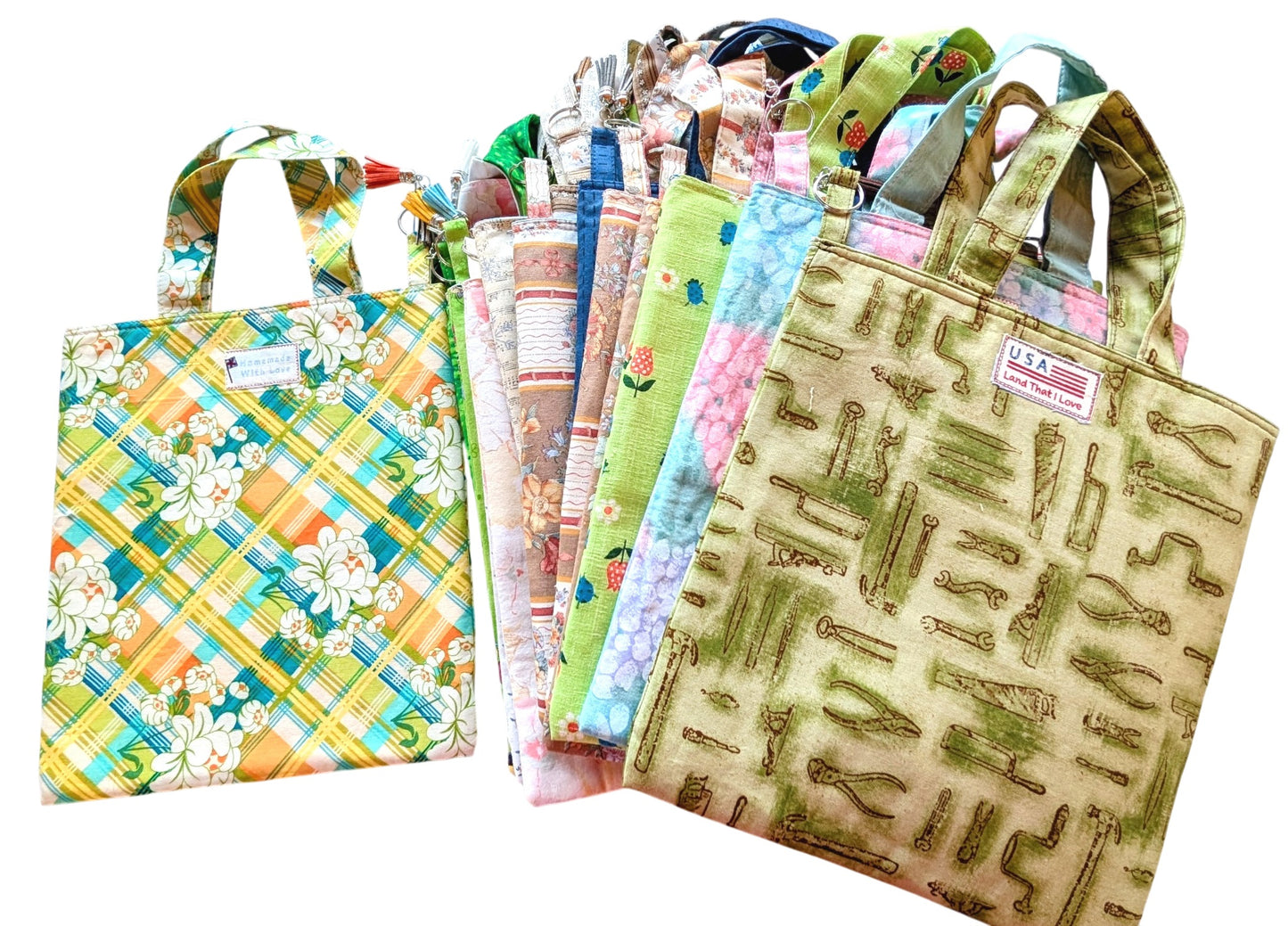 Book Bag: Fully Lined, Structured Fabric Tote with Split Internal Pocket & Key Tassel