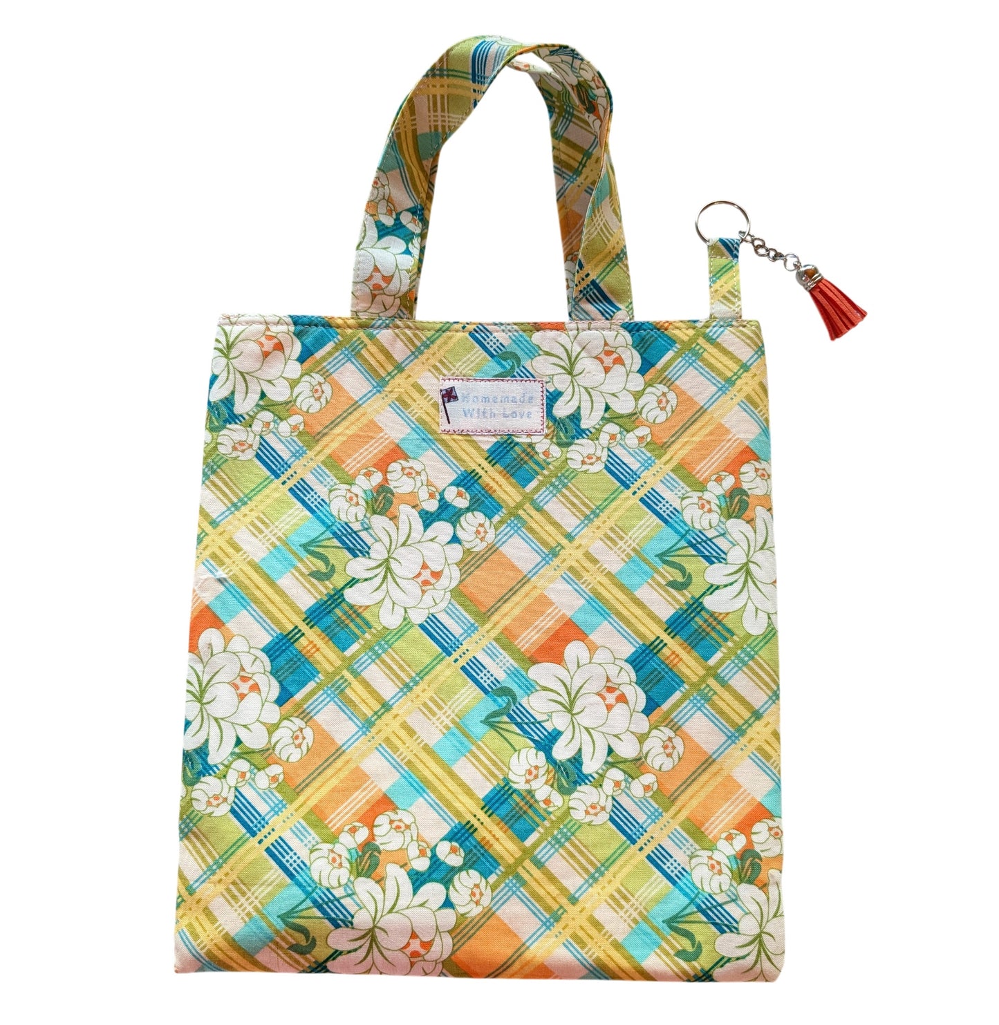 Book Bag: Fully Lined, Structured Fabric Tote with Split Internal Pocket & Key Tassel