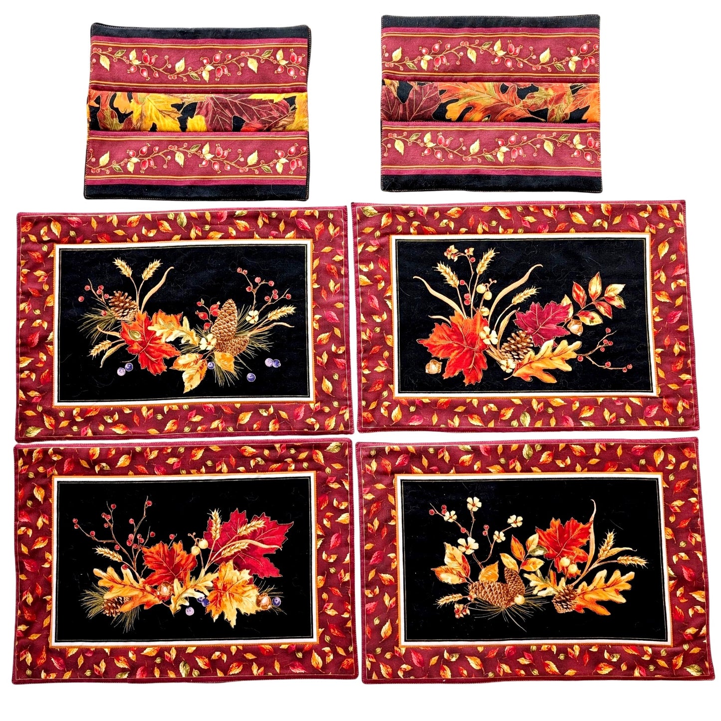Handmade Quilted Autumn Table Setting: Set of 4 Placemats & 2 Insulated Trivets