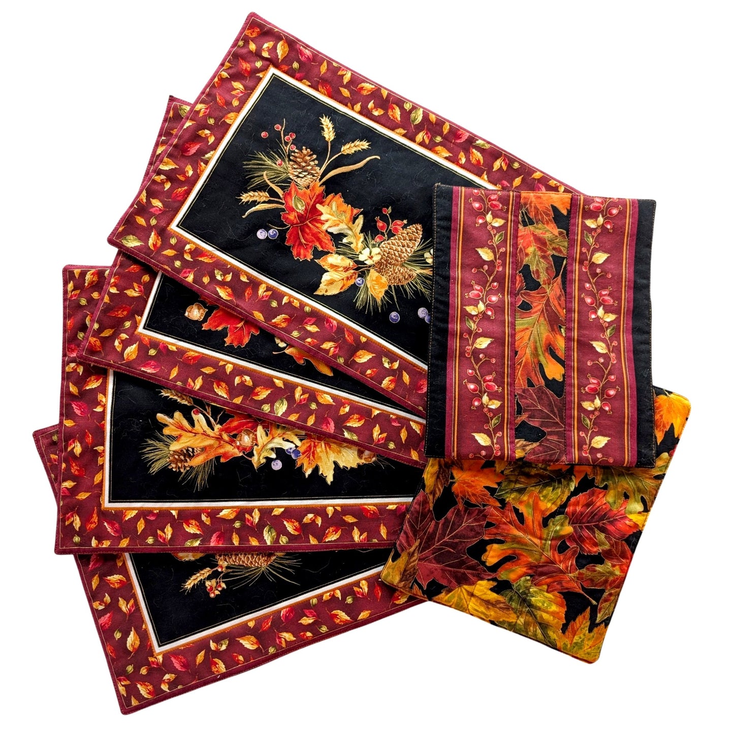 Handmade Quilted Autumn Table Setting: Set of 4 Placemats & 2 Insulated Trivets