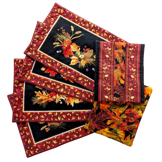 Handmade Quilted Autumn Table Setting: Set of 4 Placemats & 2 Insulated Trivets