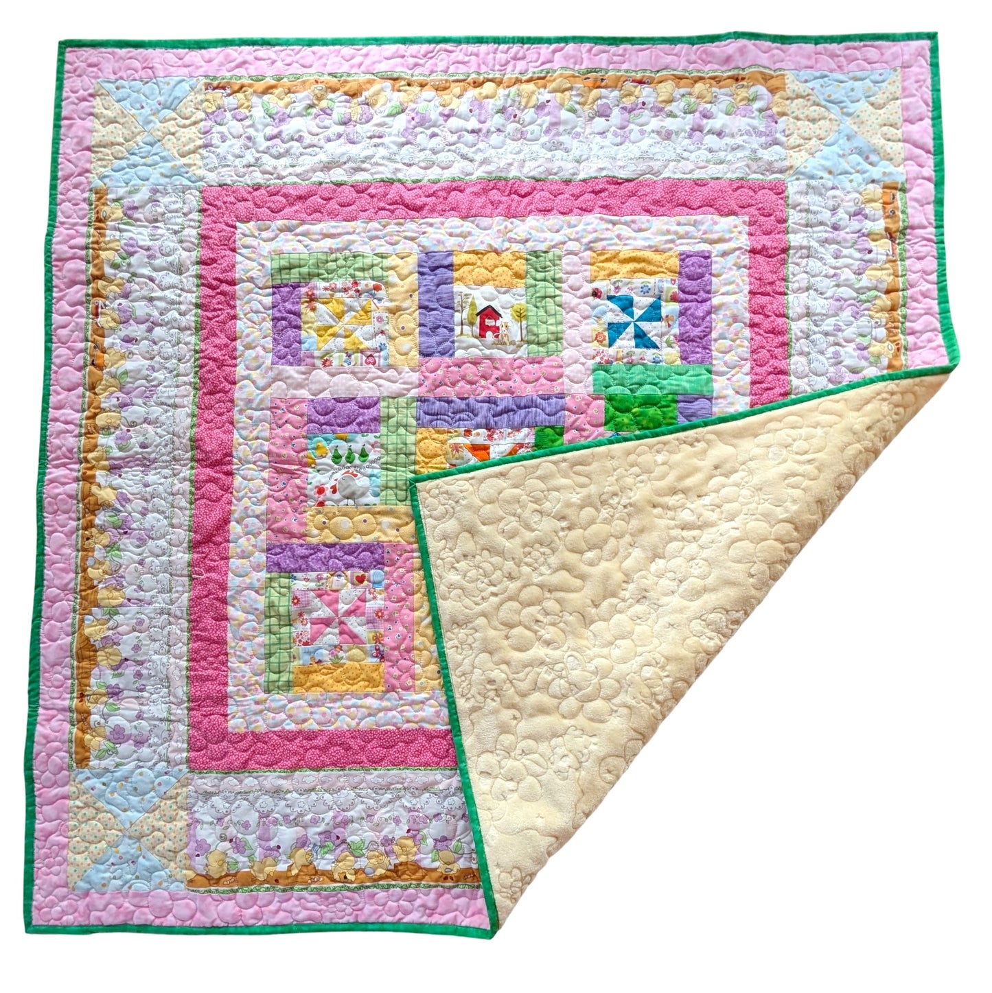 Winter-Weight Baby Quilt (47" Square) - Quilted Patchwork & Cozy Cuddle Back