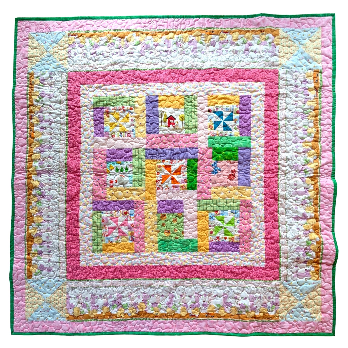 Winter-Weight Baby Quilt (47" Square) - Quilted Patchwork & Cozy Cuddle Back