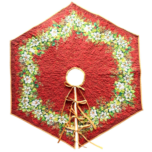 Tree Skirt (47" x 41"): Reversible Poinsettia Design, Longarm Quilted Heirloom