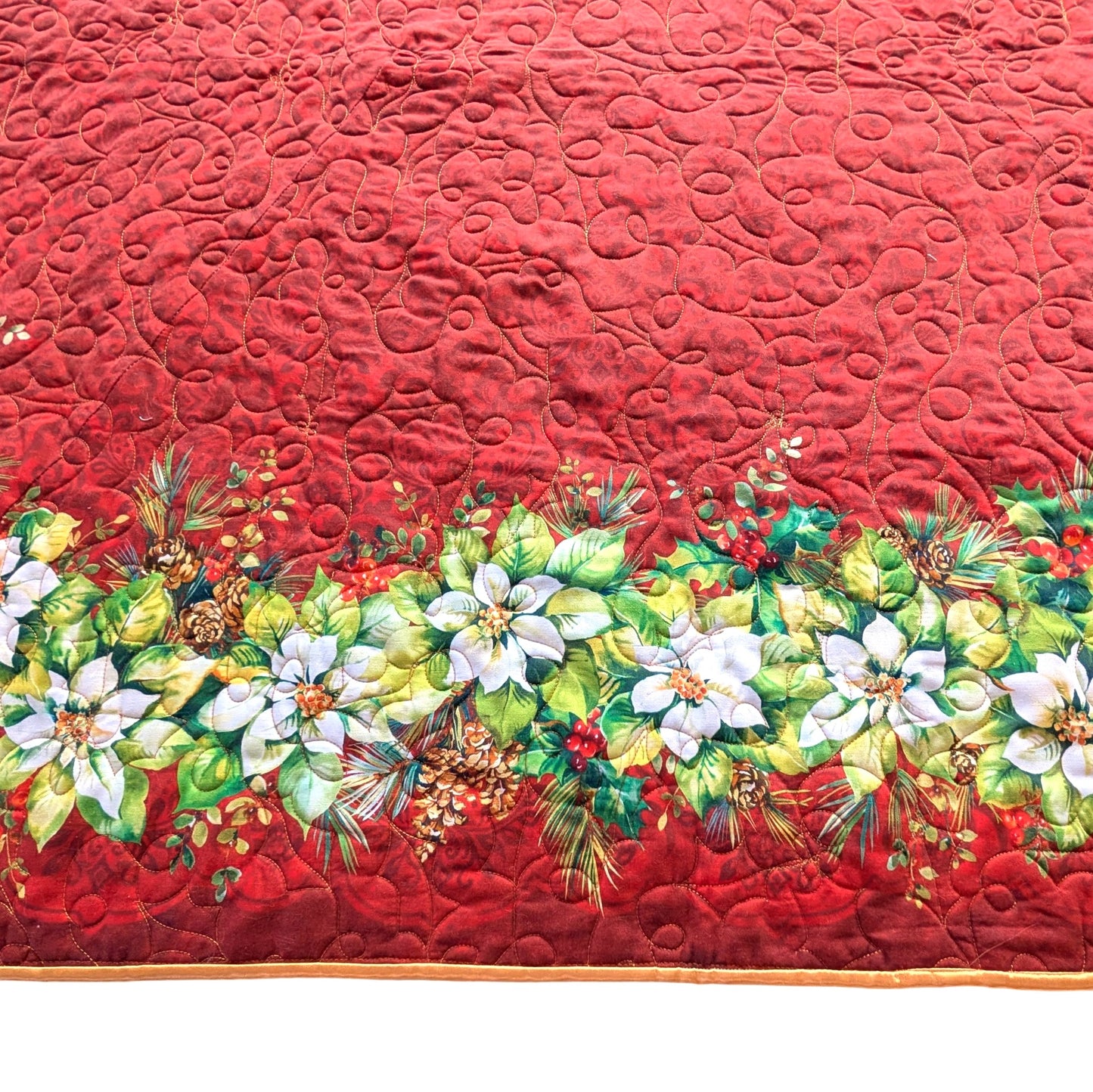 Luxury Statement Table Runner (60" x 41"): Reversible Poinsettia, Longarm Quilted