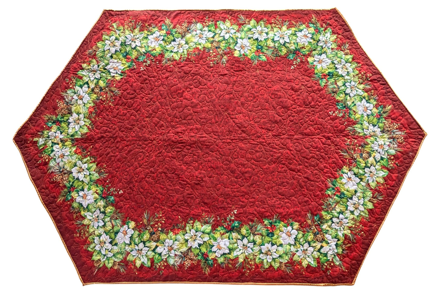 Luxury Statement Table Runner (60" x 41"): Reversible Poinsettia, Longarm Quilted